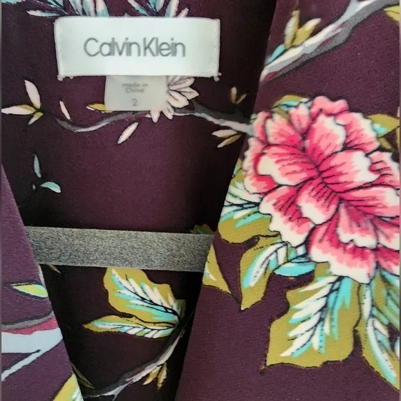 Calvin Klein Floral Wrap Dress Sleeveless Collared Sheath with Self Belt size 2 - Picture 6 of 6